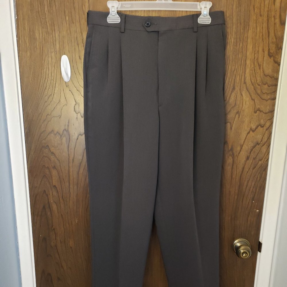 Excellent Mens Chaps Ralph Lauren Trousers 32x30 Dress Pants Pleated Gray Cuffed